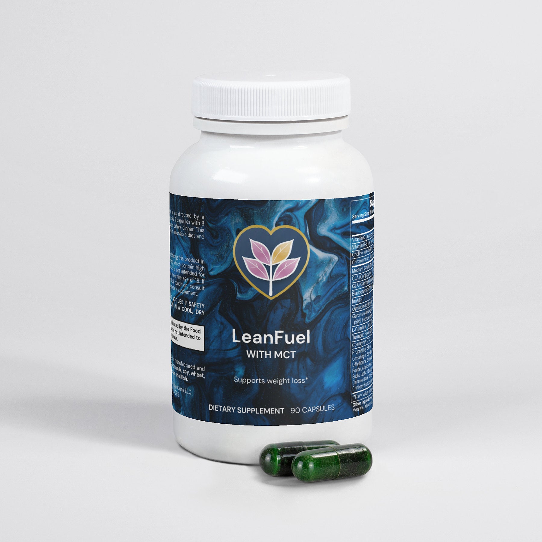 LeanFuel dietary supplement bottle with capsules, designed to enhance metabolism and support weight loss.