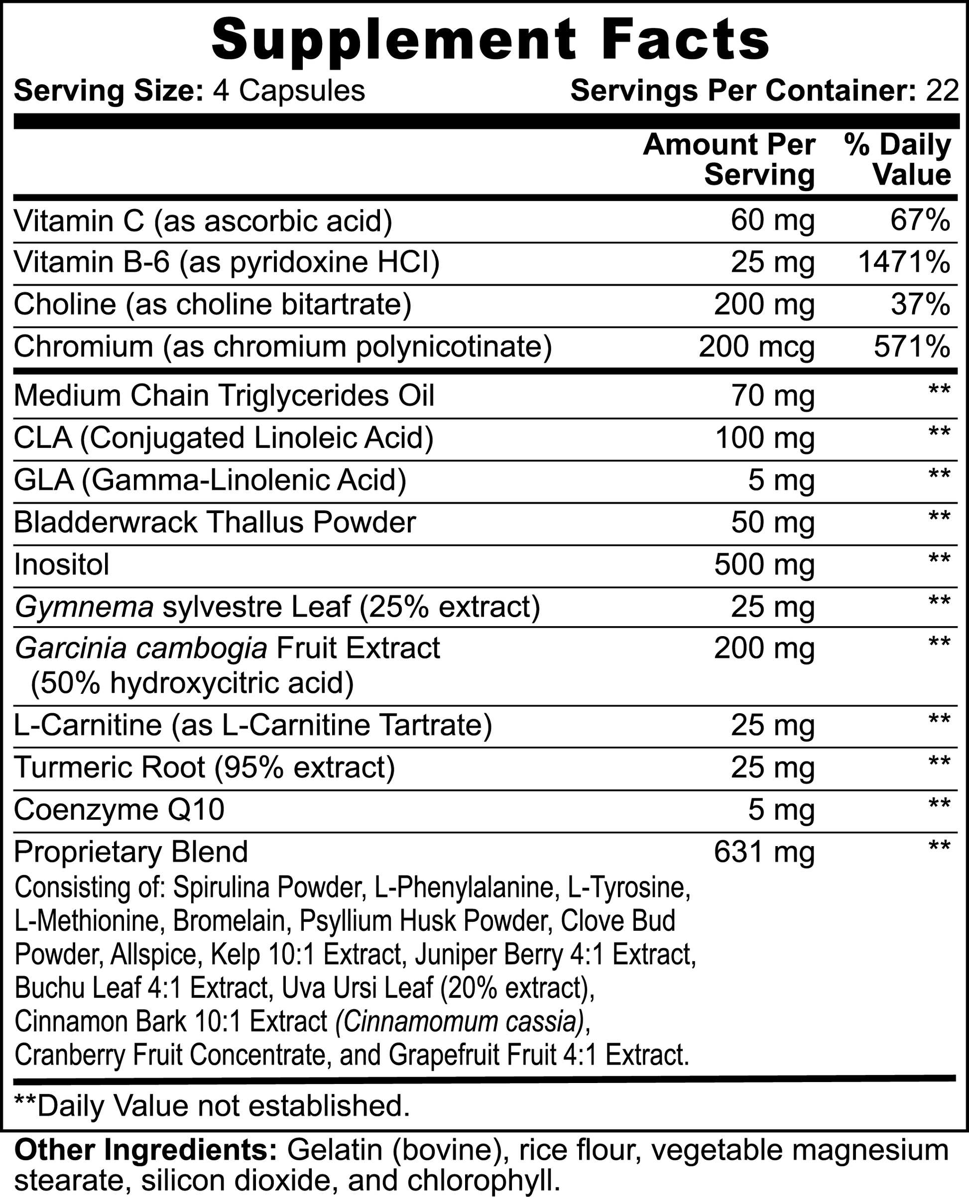 Supplement facts for LeanFuel dietary supplement showing ingredients and nutritional values for weight loss support.